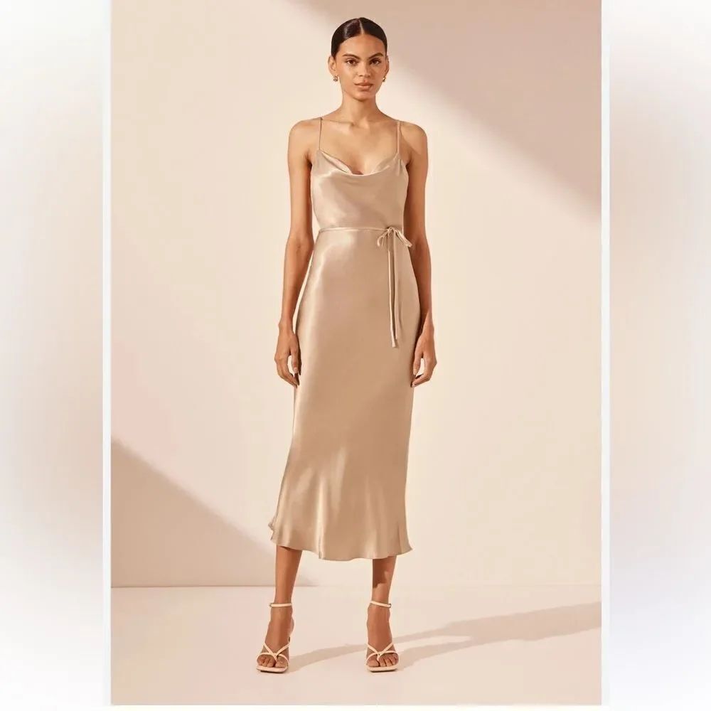 Shona Joy La Lune Bias Cowl Midi Dress - Gold NWT